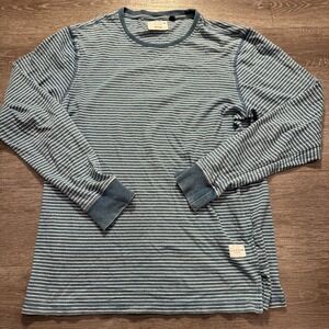 Five Four Shirt Mens Medium Blue White Stripe Long Sleeve Crew Neck 100% Cotton